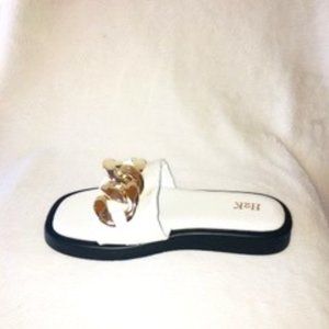 (NEW) H2K White with Gold Chain Sandals - Size 10